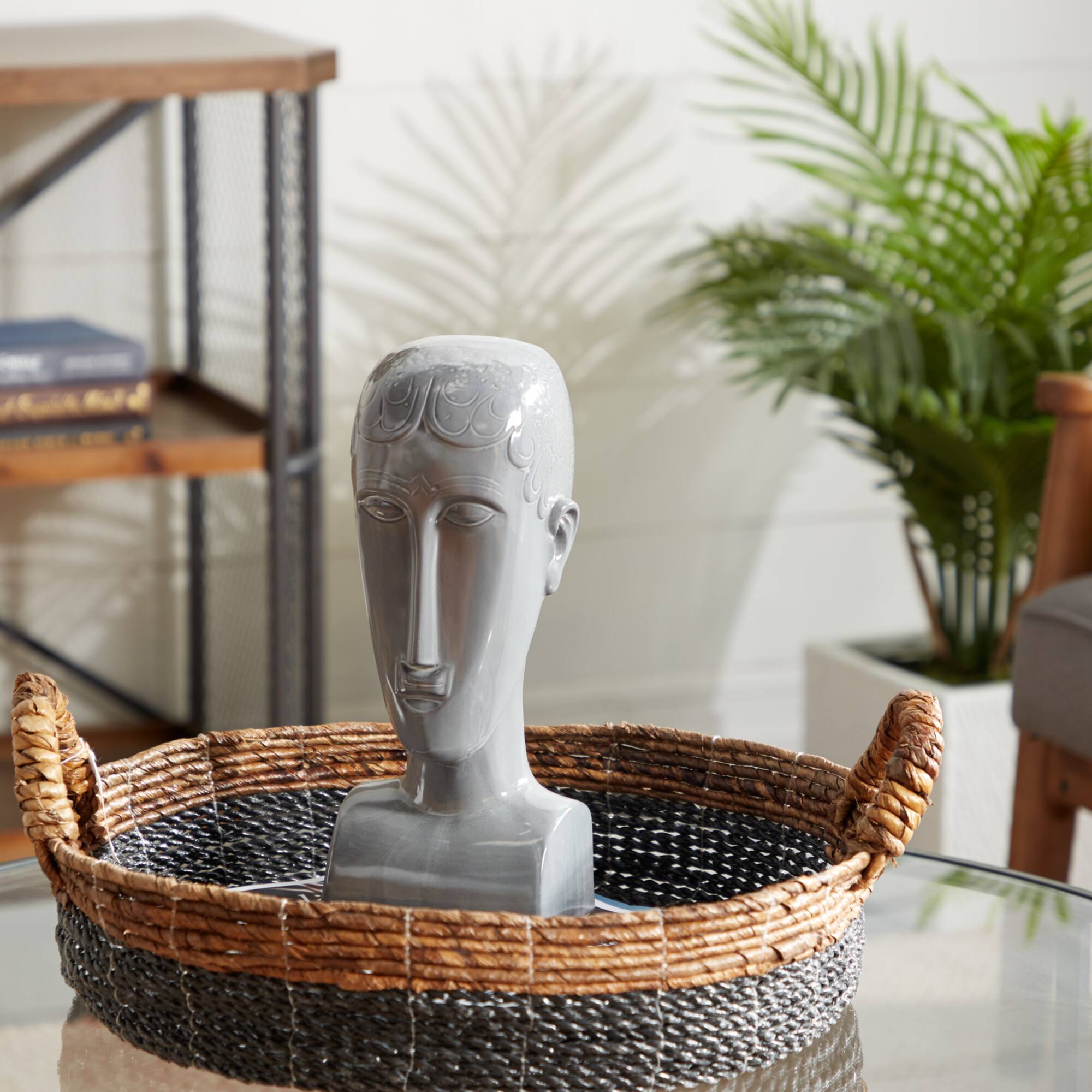 13" Gray Stoneware Man Head Sculpture